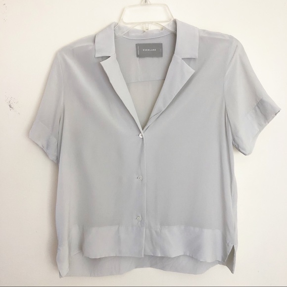 Everlane Gray Silk Button Down Short Sleeve Sz 2 - Picture 2 of 7